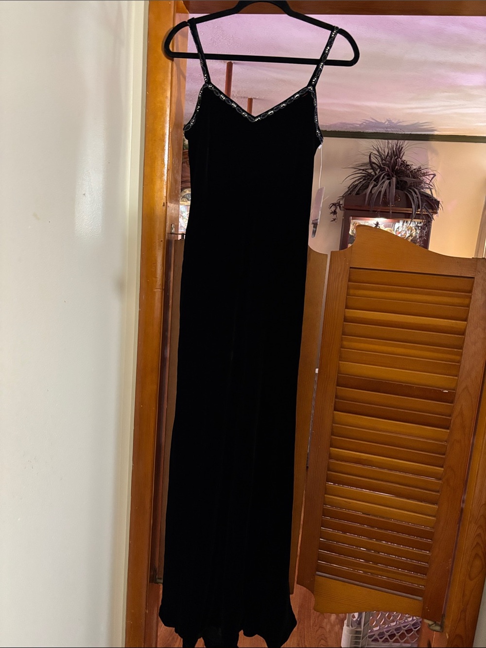 Ralph Lauren Black Velvet Maxi Dress with Sequin Trim